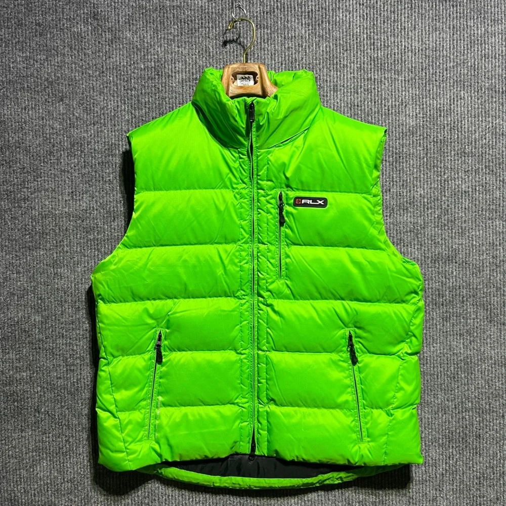 RLX Ralph Lauren Puffer Vest Mens XL Green Down Filled Neon Gorpcore Winter